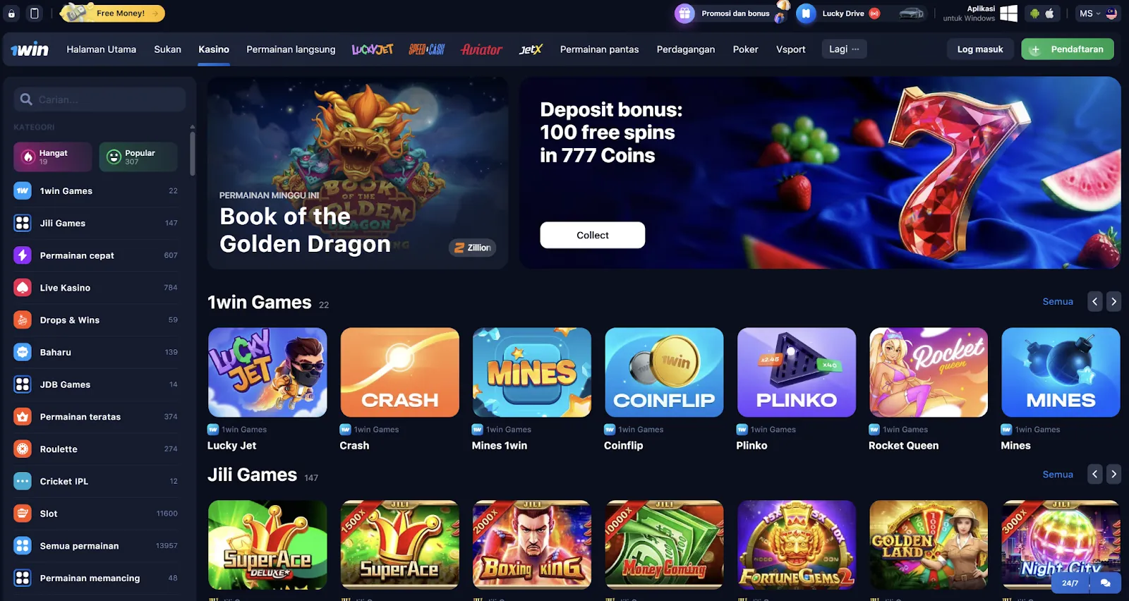 1win casino games Malaysia